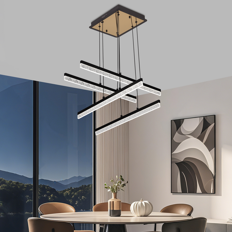 Lustra LED Suspendata Acril LT181/4BK, 55W, Lumina 3000/4000/6000K, Negru, Inaltime Reglabila