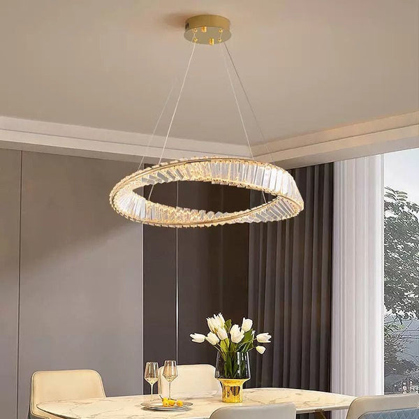 Lustra LED cu telecomanda si cristal LUIGI, 35W, lumina Rece/Calda/Neutra, Dimabila, Auriu