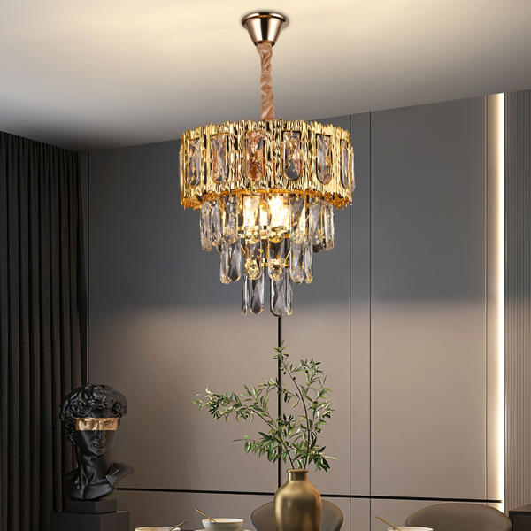 Candelabru Cristal BELVEDERE Petito 3xE14, Diametru 30cm, Auriu Lucios, Inaltime Reglabila