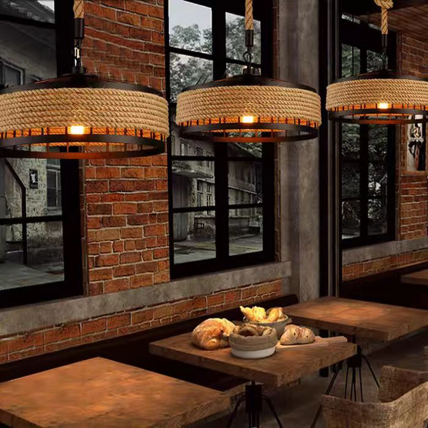 Lustra Vintage LV300/400BK, 1xE27, Rustic Barn, Sfoara si Metal, 150cm, Negru