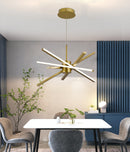 Lustra LED cu Telecomanda LT176/5GD, 69W, 5 Elemente, Lumina Rece/Clada/Neutra, Dimabila, Auriu, Inaltime Reglabila