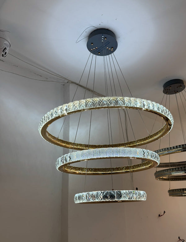 Candelabru Cristal, Kensington Magno, 75W, Auriu, 3 elemente, Inaltime reglabila, Lumina Calda/Rece/Neutra