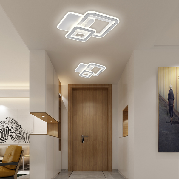 Lustra LED SQUARE 34W, 3 Patrate, lumina Rece/Calda/Neutra, Alb