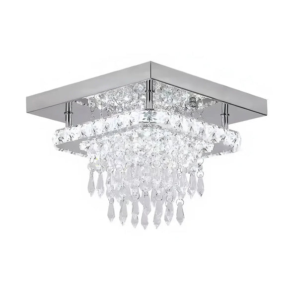 Candelabru LED Alberico Patrat, 19W, Lumina Rece/Calda/Neutra, Cristal, Crom Lucios