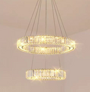 Lustra LED LLC130/2CH, Cristal si Metal, 62W, 2 Cercuri, Dimabila, Inaltime Reglabila, Lumina Rece/Calda/Neutra, Iluminat Luxos