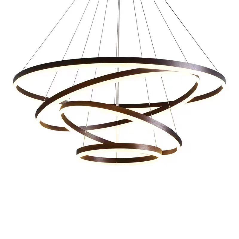 Lustra LED suspendata cu telecomanda CASIANA 130W, 4 Cercuri, lumina Rece/Calda/Neutra, Dimabila, Negru, Inaltime Reglabila