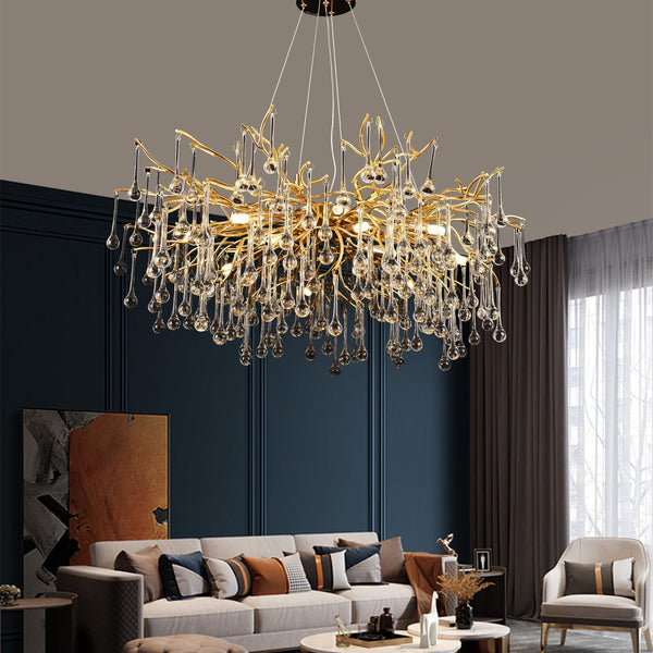 Candelabru Cristal WALTZ Rhapsody, 9x G9, Auriu, 60cm, Inaltime Reglabila