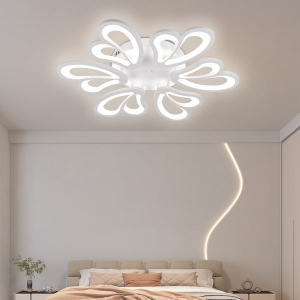 Lustra LED cu telecomanda BLOSSOM 72W, 6 Petale, lumina Rece/Calda/Neutra, Dimabila, Alb