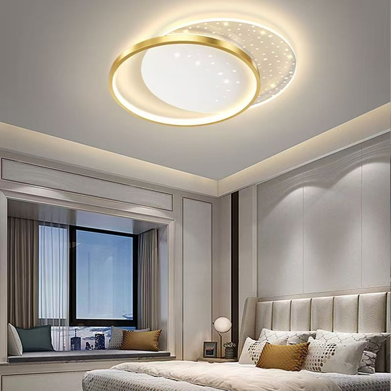 Lustra LED cu telecomanda LUNARO 110W, 2 Cercuri, lumina Rece/Calda/Neutra, Dimabila, Auriu Alb