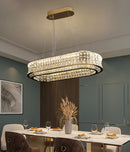 Lustra LED cu Telecomanda, LLC160/750X350GD, Cristal si Metal, 160W, Dimabila, Inaltime Reglabila, Lumina Rece/Calda/Neutra, Iluminat Luxos