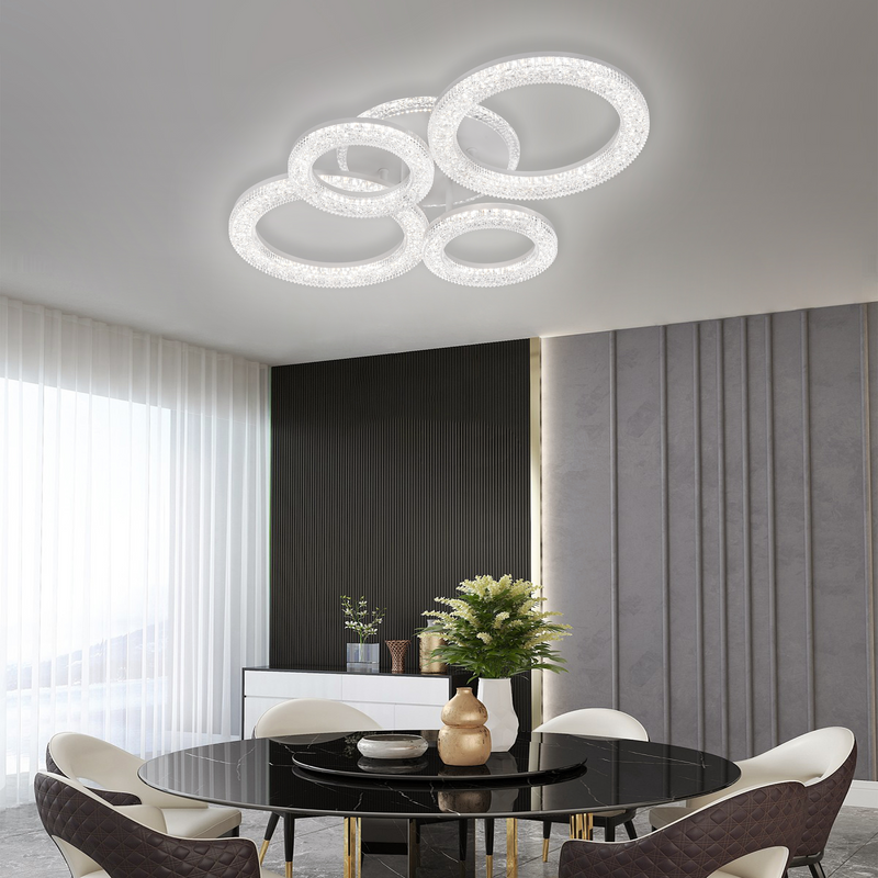 Lustră LED Linnea cu Telecomandă, 75W, 3000K/4000K/6000K, Dimabil, Alb, Cristale