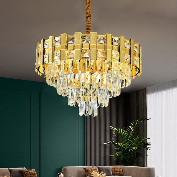 Candelabru Cristal BELVEDERE Magno 8xE14, Diametru 60cm, Auriu Lucios, Inaltime Reglabila