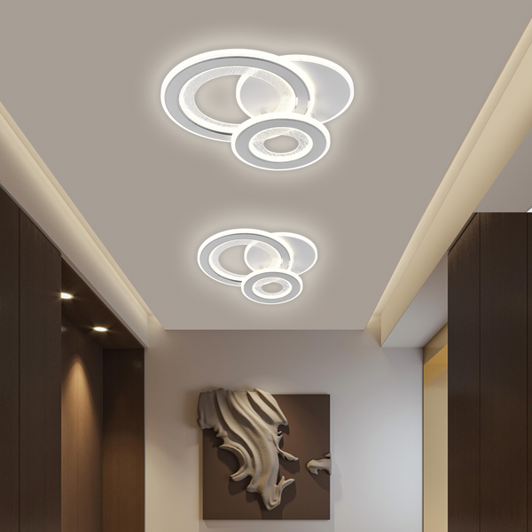 Lustra LED SQUARE 53W, 3 Cercuri, lumina Rece/Calda/Neutra, Alb