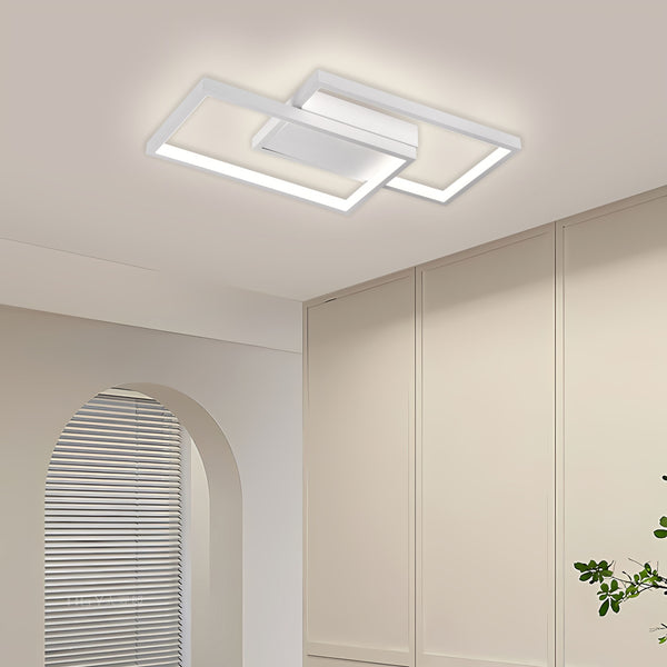 Lustra LED cu telecomanda LANDYN 62W, 2 Patrate, lumina Rece/Calda/Neutra, Dimabila, Alb