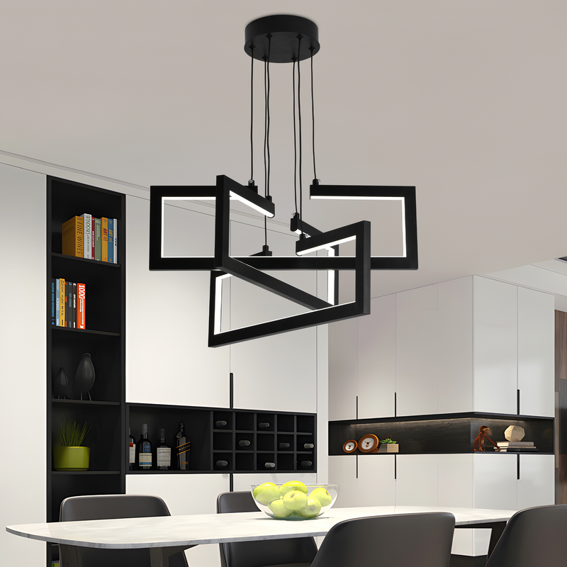 Lustra LED cu telecomanda ,Suspendata 71W, 3 Elemente, lumina Rece/Calda/Neutra, Dimabila, Inaltime Reglabila, Negru