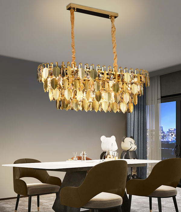 Candelabru Cristal CC8052/300X800GD 8x E14, Diametru 40cm, Auriu Lucios, Inaltime Reglabil