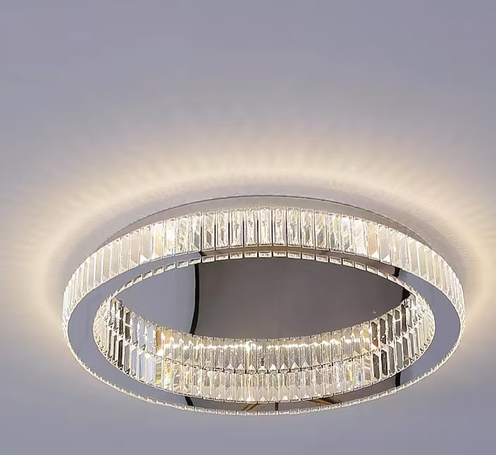 Lustra LED cu telecomanda si cristal VERTUS 31W, 49cm, Cerc, lumina Rece/Calda/Neutra, Dimabila, Crom