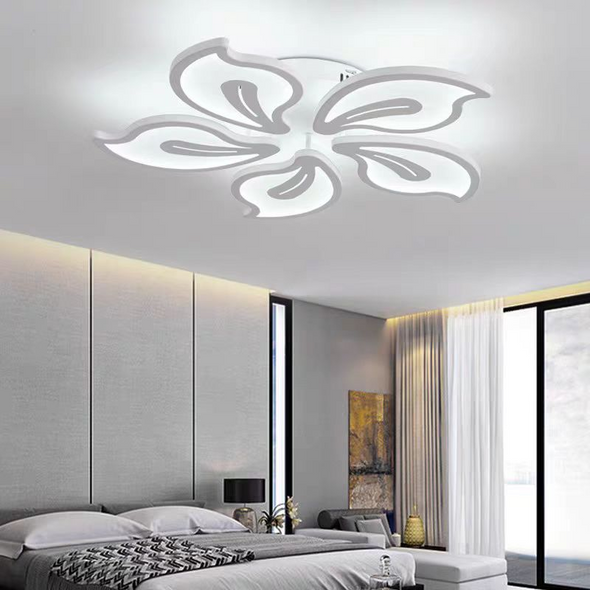 Lustra LED cu telecomanda JASMINE 66W, 5 Petale, lumina Rece/Calda/Neutra, Dimabila, Alb
