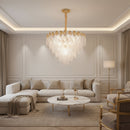 Candelabru Cristal MURANO Eleganza 9xE14, D50 cm, Auriu, Inaltime Reglabila, Metal si Cristal
