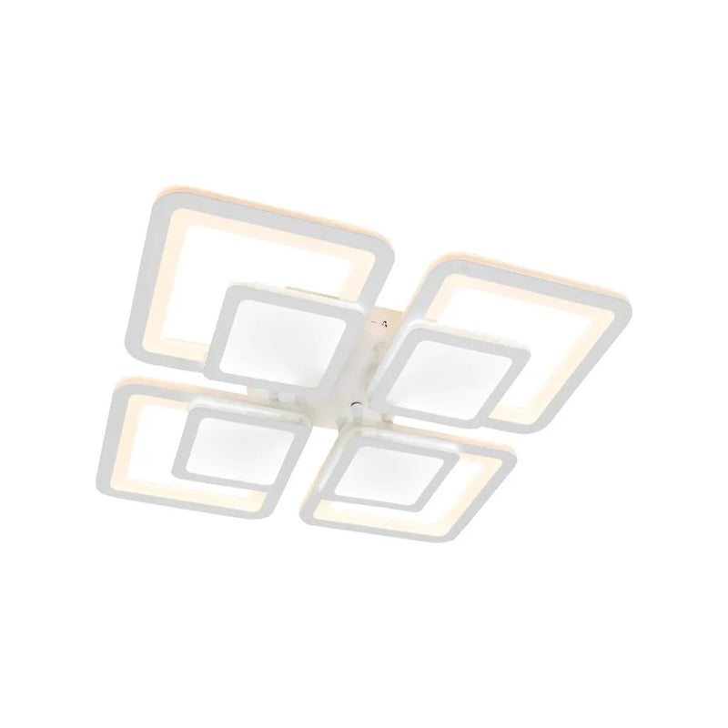 Lustra LED cu telecomanda SUSAN 77W, 4 Patrate, lumina Rece/Calda/Neutra, Dimabila, Alb