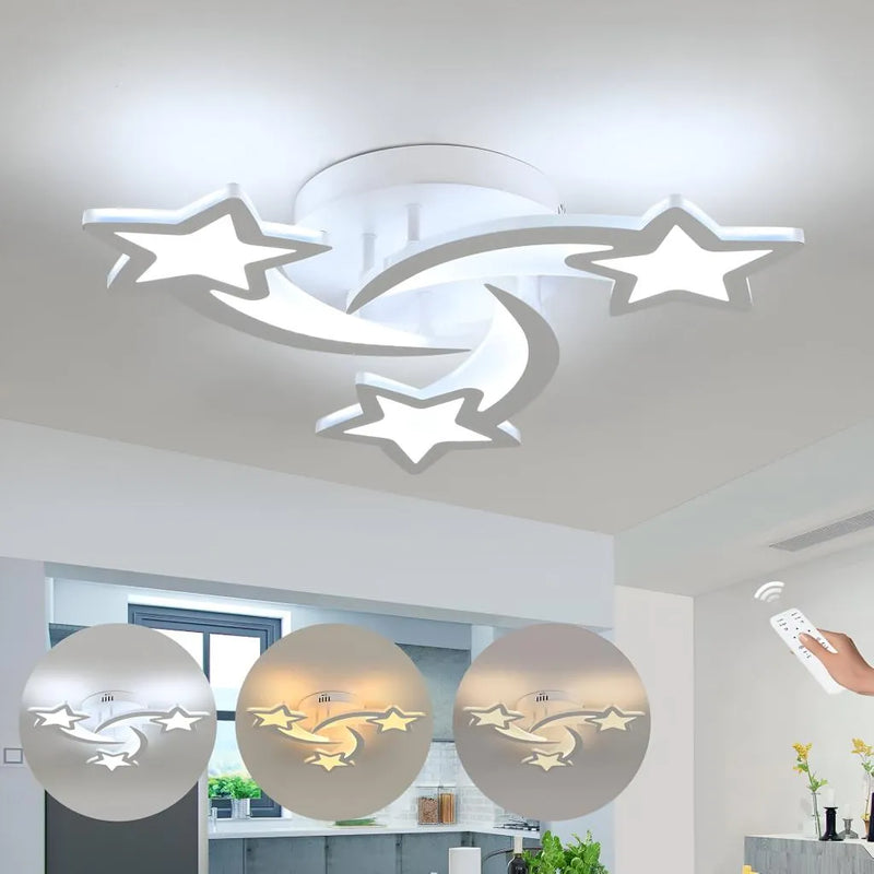 Lustra LED cu telecomanda IPOMOEA 48W, 3 Stele, lumina Rece/Calda/Neutra, Dimabila, Alb