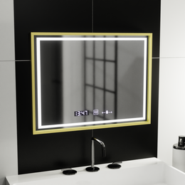 Oglinda LED Rectangulara, 80x60cm, Verite Royale Gold MotionGlow Marcello, Sistem Dezaburire, Ceas & Termometru, Dimabila Oglinzi Marcello Default Title Alessandro Design
