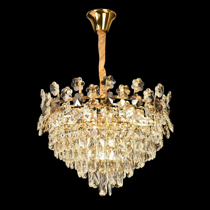 Candelabru Cristal WINDSOR Eleganza 8x E14, Diametru 49cm, Auriu Lucios, Inaltime Reglabila