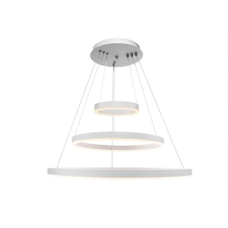 Lustra LED suspendata cu telecomanda SERENA 84W, 3 Cercuri, lumina Rece/Calda/Neutra, Dimabila, Alb, Inaltime Reglabila