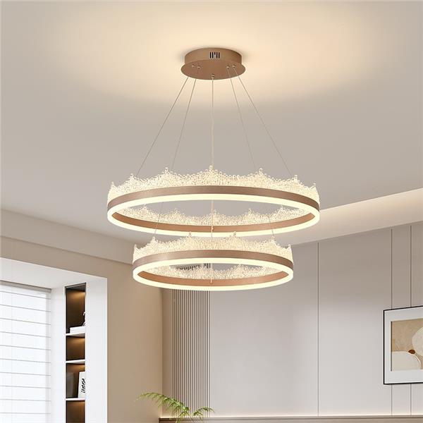 Lustra LED suspendata cu telecomanda FLAVIO 126W, lumina Rece/Calda/Neutra, Dimabila,Inaltime Reglabila, Auriu