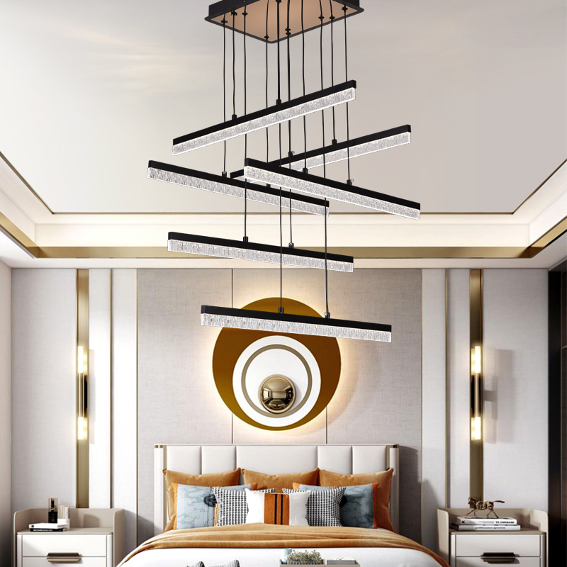 Lustra LED Suspendata Acril LT181/6BK, 84W, Lumina 3000/4000/6000K, Negru, Inaltime Reglabila