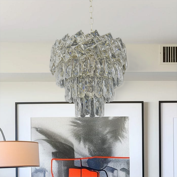 Candelabru Cristal WINDSOR Petito 3xE27, Diametru 30cm, Crom Lucios, Inaltime Reglabila