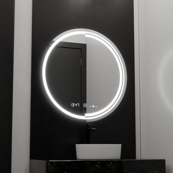 Oglinda LED Rotunda, 60cm, Senzor MotionGlow Consuel Marcello, Sistem Dezaburire, Ceas & Termometru, Dimabila