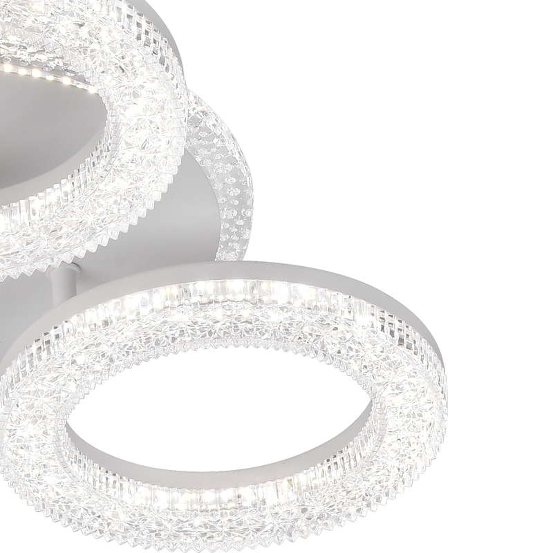 Lustră LED Singrid cu Telecomandă, 50W, 3000K/4000K/6000K, Dimabil, Alb, Cristale, 3 Cercuri