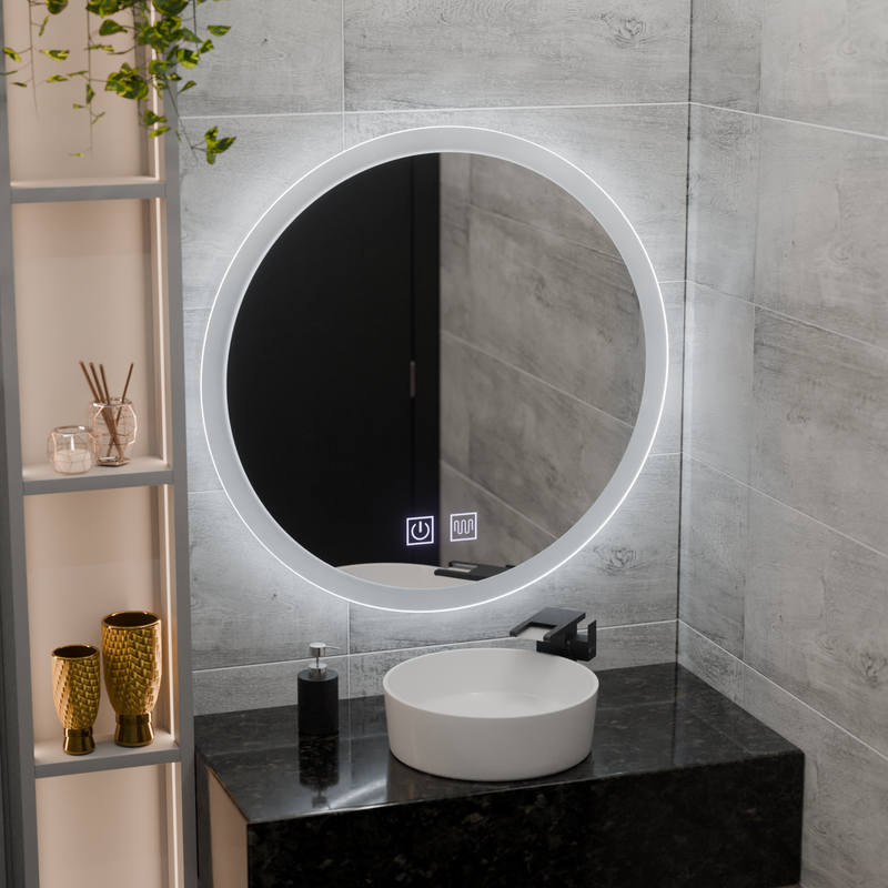 Oglinda LED Rotunda, 70cm, Noxia Touch, Sistem Dezaburire, Dimabila