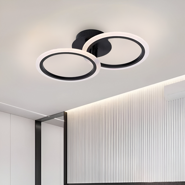 Lustra LED cu telecomanda BETTY, 28W, 2 Cercuri, lumina Rece/Calda/Neutra, Dimabila, Negru