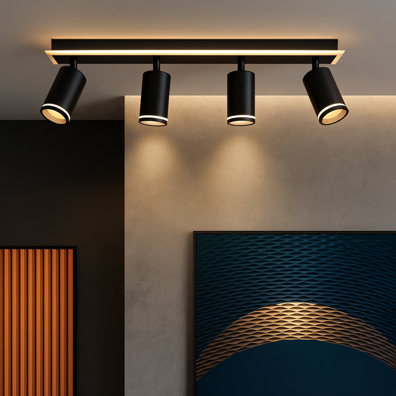 Lustra LED Ellen 46W Lumina Rece/Calda/Neutra Proiector Reglabil Acril si Metal Negru