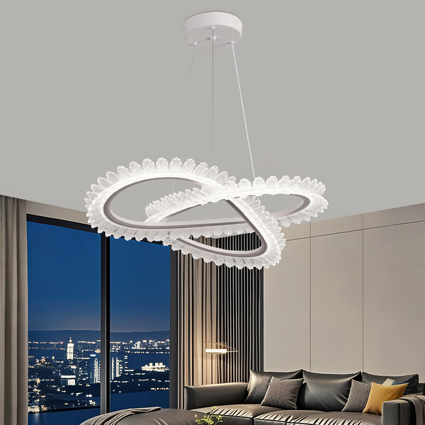 Lustra LED PRISM Luminis, Cristal si Metal, 210W, 4 Cercuri, Dimabila, Inaltime Reglabila, Lumina Rece/Calda/Neutra, Iluminat Luxos