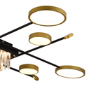 Lustra LED cu telecomanda si cristal GUIDA 46W, 8 Elemente, lumina Rece/Calda/Neutra, Dimabila, Negru Auriu