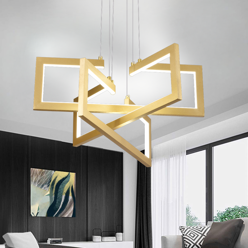 Lustra LED cu telecomanda ,Suspendata 71W, 3 Elemente, lumina Rece/Calda/Neutra, Dimabila, Inaltime Reglabila, Auriu