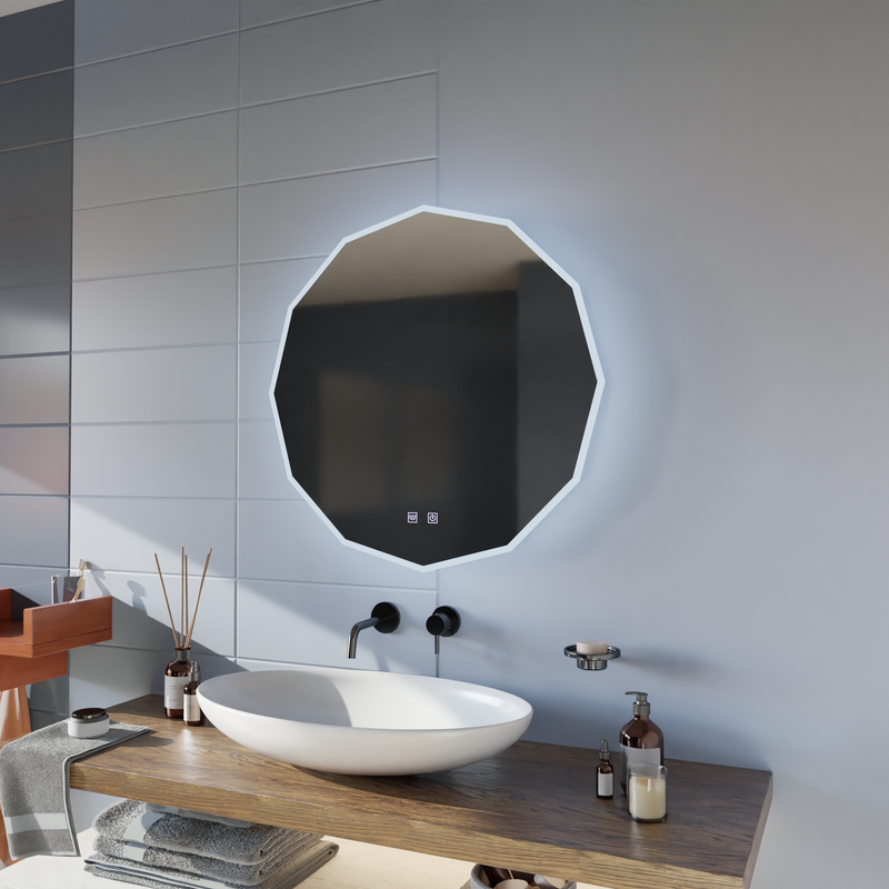 Oglinda LED Rotunda, 70cm, VIVO Touch, Sistem Dezaburire, Dimabila