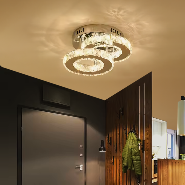 Lustra LED ROYALO Rotonda cu Cristale, 2 Surse de Lumina, 26W, Crom Lucios