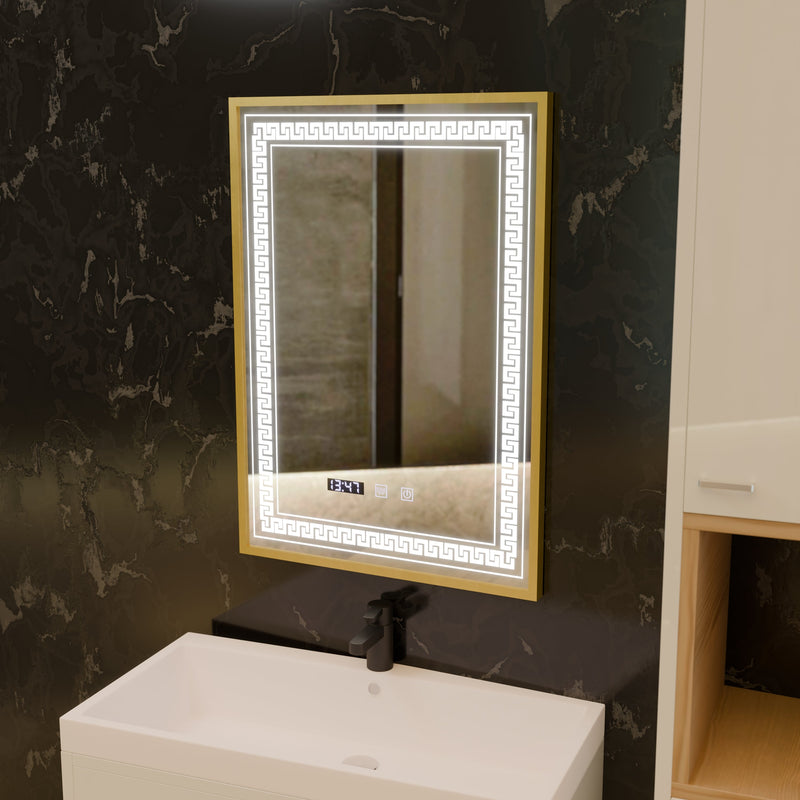 Oglinda LED Touch Bruno Sistem Dezaburire, Ceas si Temperatura 60x80 cm Rama Argintiu Brushed, S84/60X80