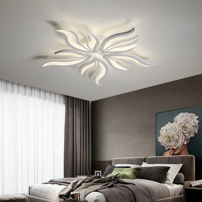 Lustra LED cu telecomanda SAKURA, 60W, 5 Petale, lumina Rece/Calda/Neutra, Dimabila, Alb