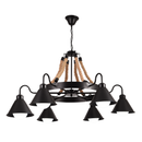 Lustra Vintage cu Franghie LV591/9BK, 9xE27 Lemn Inchis