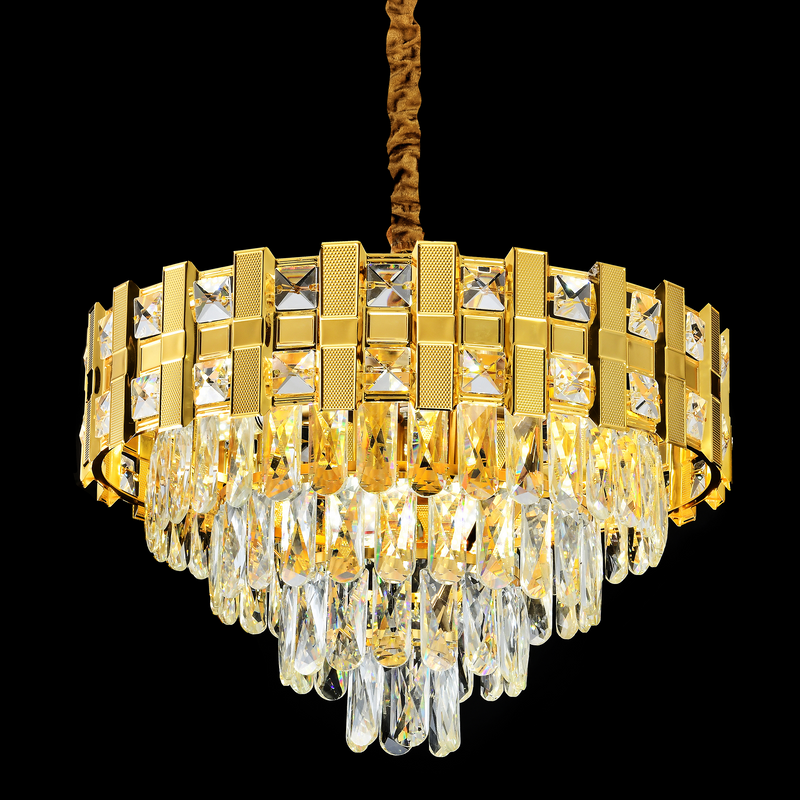Candelabru Cristal BRAN Eleganza 8xE14, Diametru 49cm, Auriu Lucios, Inaltime Reglabila