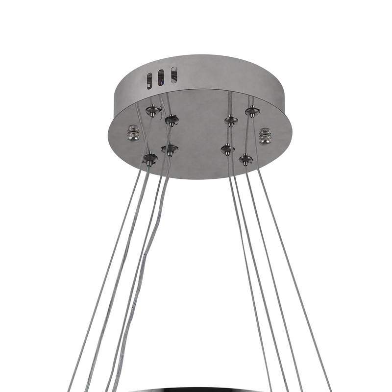 Lustra LED suspendata cu telecomanda si cristal 50W, 2 Cercuri, lumina Rece/Calda/Neutra, Dimabila, Crom Lucios, Inaltime Reglabila