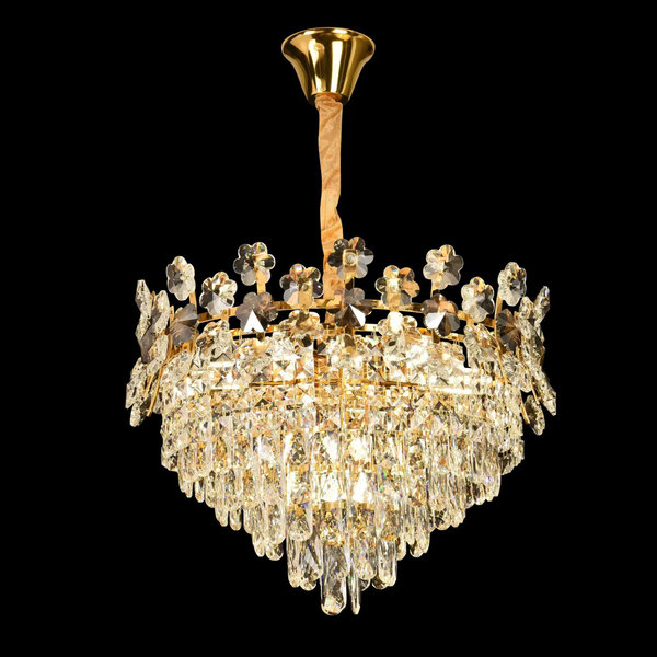 Candelabru Cristal CC6705/500GD 9x E14, Diametru 49cm, Auriu Lucios, Inaltime Reglabila