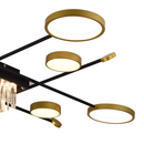 Lustra LED cu telecomanda si cristal GUIDA 46W, 8 Elemente, lumina Rece/Calda/Neutra, Dimabila, Negru Auriu