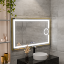 Oglinda LED Rectangulara, 120x80cm, Eclat MotionGlow Marcello, Sistem Dezaburire, Ceas & Termometru, Lupa Cosmetica, Dimabila, Rama Auriu Brushed Oglinzi Marcello Default Title Alessandro Design