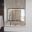 Oglinda LED Senzor MotionGlow Francesca 80x60 cm Lumina Calda/Rece/Neutra Dimabila Rama Negru Brushed Sistem Dezaburire Termometru Ceas Colectia Marcello Funghi